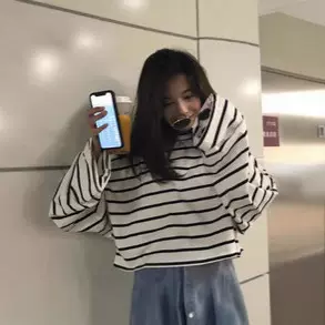 2025秋季新款韩版宽松百搭撞色条纹圆领长袖T恤女休闲打底衫上衣