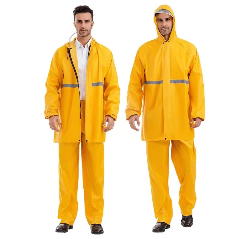 Sınır ötesi özel tasarım yağmurluk yağmur pantolonu seti toptan reflektif güvenlik tulum bölünmüş yetişkin tipi baskı yürüyüş outdoor
