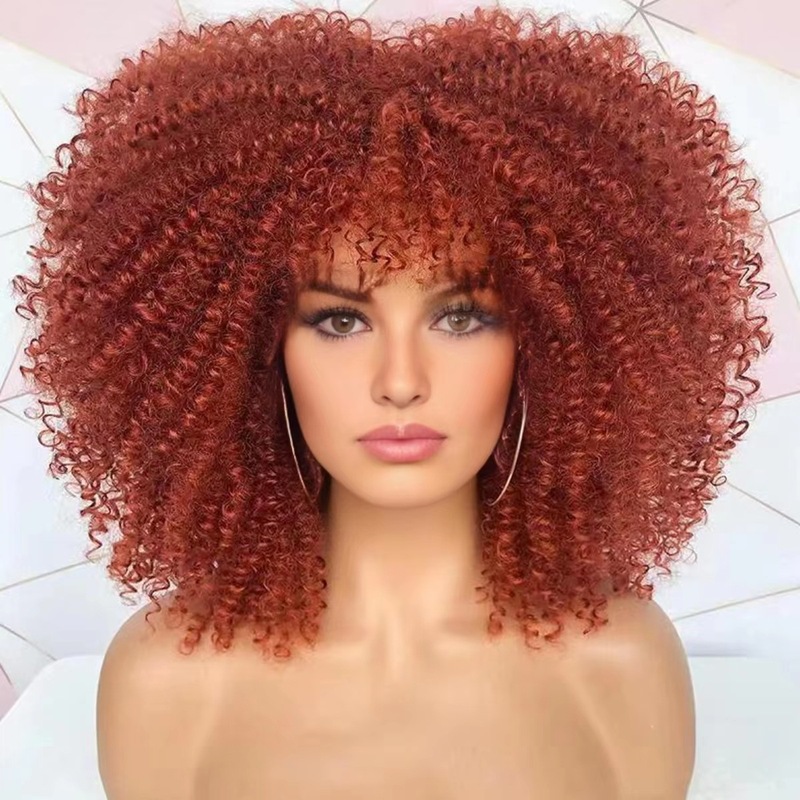新商品のかつらの女性の短いカールのアフリカの小さいカールの欧米の爆発の頭のかつらのwigsのバラのネットの化繊の頭のカバー|undefined