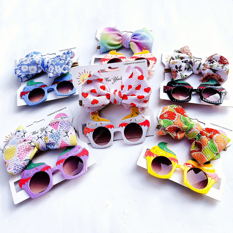 Children's sunglasses headband set fashionable male and female baby cute anti-UV eye protection toy sunglasses with cover