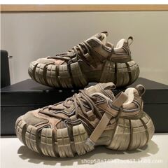 ヨーロッパステーション2025夏新作本革スプライシングファッショントレンドブランドバルーンソールカジュアルスポーツダッドシューズ