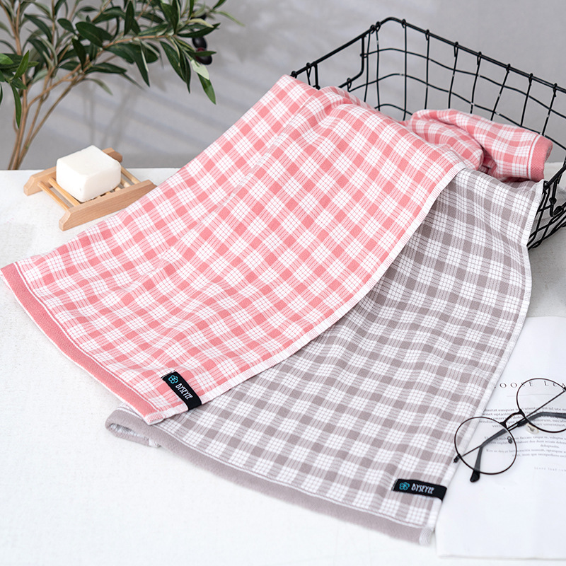 Soft and Absorbent Plaid Towels Wholesale, Japanese-Style Face Towels, Simple Design, Thickened Pure Cotton for Adults