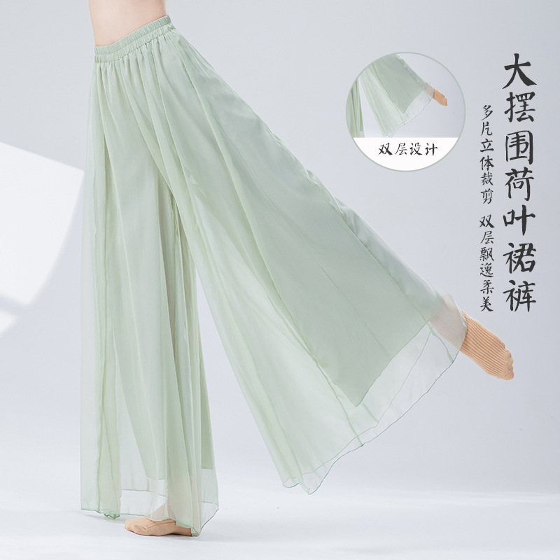 古典舞蹈裤女新款古风双层阔腿裤演出练功服中国现代民族舞飘逸纱|undefined