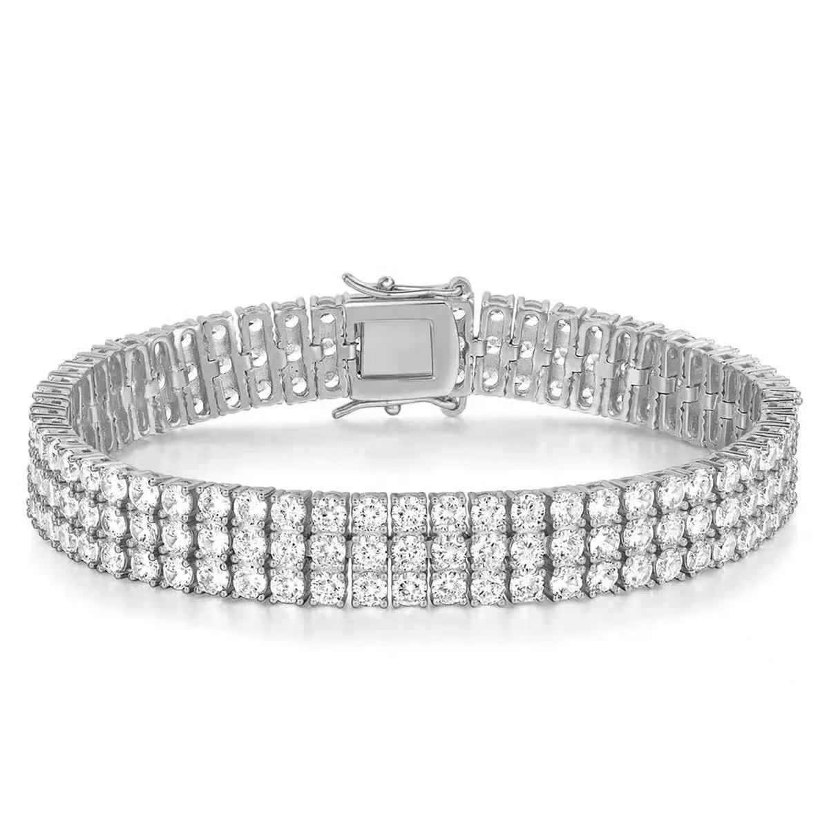 Three rows of platinum 9mm / 6inch bracelet (about 16cm long)