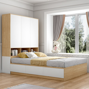 Tatami Wardrobe Bed Integrated Small Apartment Space-Saving Multi-Functional Storage Bed Cloakroom with Wardrobe Children's Bed