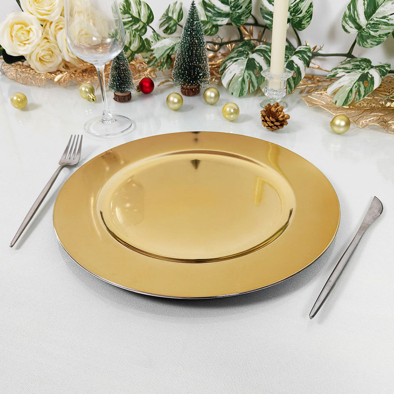 Exclusively for Cross-Border Sales, 13inch Chargerplate Classic Mirror-Gold Round Plate for Christmas Party Decoration and Commercial Use