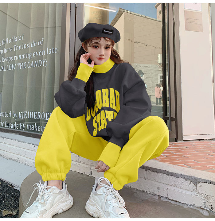 Women's Contrasting Hoodie Active Set For Autumn And Winter_voghion.com