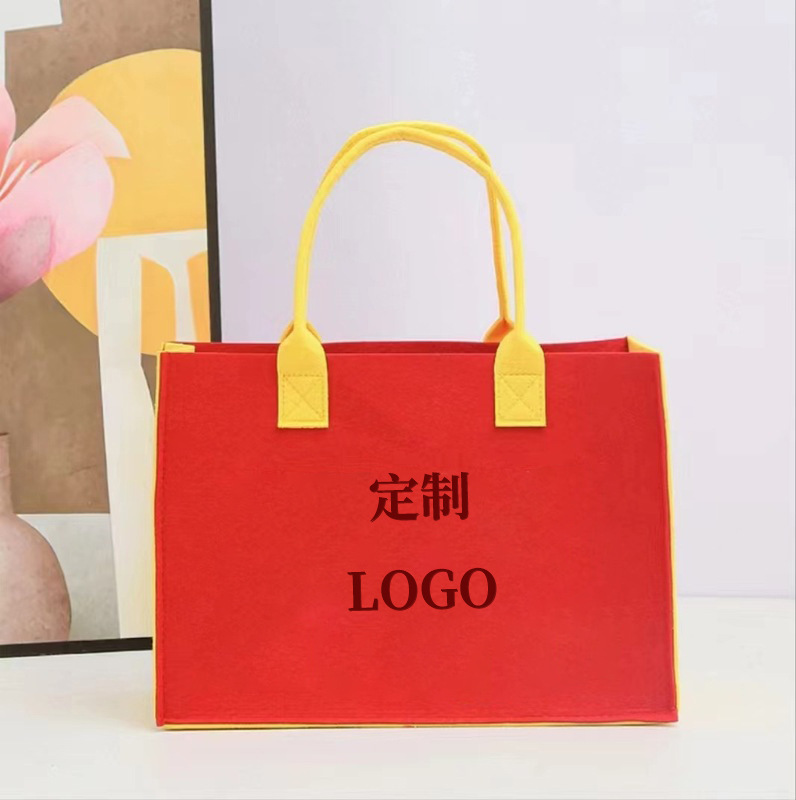 新款喜庆毛毡袋收纳袋现货批发爆款中国风托特包大容量手提包肩包