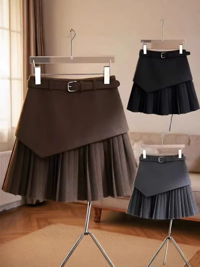 Fitted retro autumn demi-season fashionable pleated skirt, A-line, for teenagers, high waist