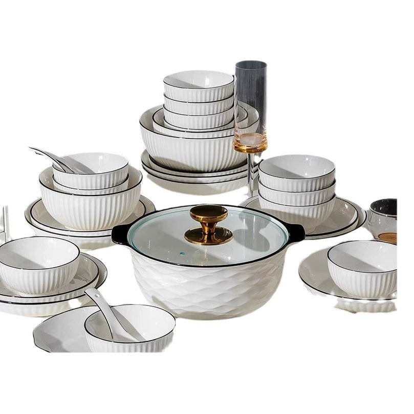 Миска и блюдо костюм бытовой Японская Простая Современная посуда керамическая миска и тарелка Интернет знаменитости одинарная миска и палочки для еды Набор мисок 2023 Новинка