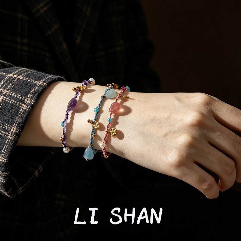 Handmade Colored Stone Bracelet by Independent Designers with a High-End Feel, Natural Stone Braided Rope Stackable Casual Versatile Jewelry