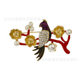 胸针胸花 可爱小鸟树枝珍珠镶钻胸针批
