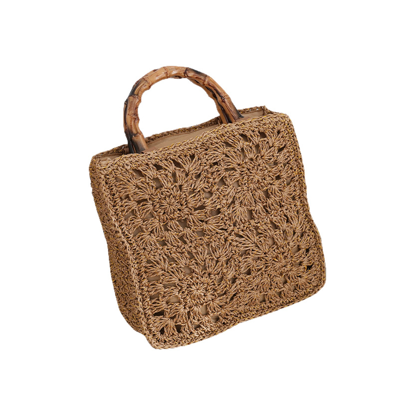 Hochwertige, neue Strohtasche mit Bambusgriff und Papierblumen, modische, frische und lässige Damentasche aus Webstoff, grenzüberschreitend_voghion.com