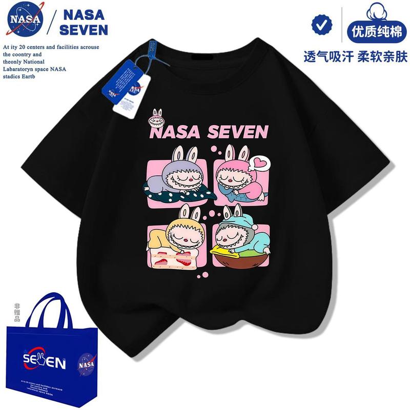 NASA 漫画ラブブ純綿 Tシャツ半袖男の子と女の子夏の新しいラブブ半袖カジュアル中大型子供|undefined