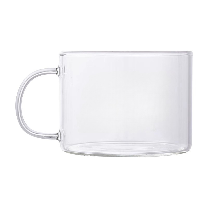 Taza de vidrio de borosilicato alto con asa y logotipo, adecuada para uso doméstico, regalo empresarial moderno y minimalista, taza resistente a altas temperaturas para té y café.