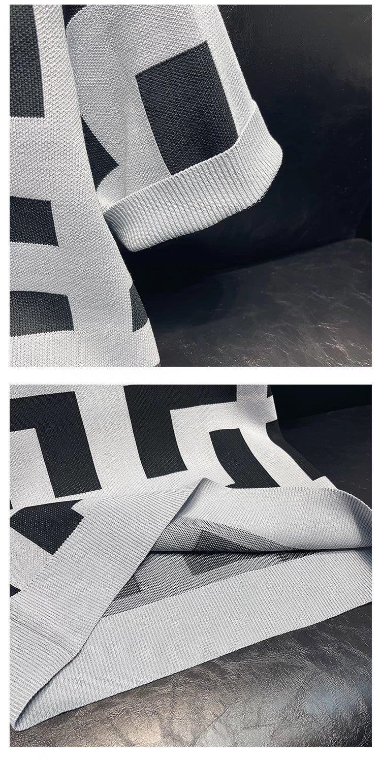 Spring And Autumn Hot-selling New Geometric Pattern Short-sleeved Men's Slim-fitting Casual Knitted Top T-shirt_viptrois.com