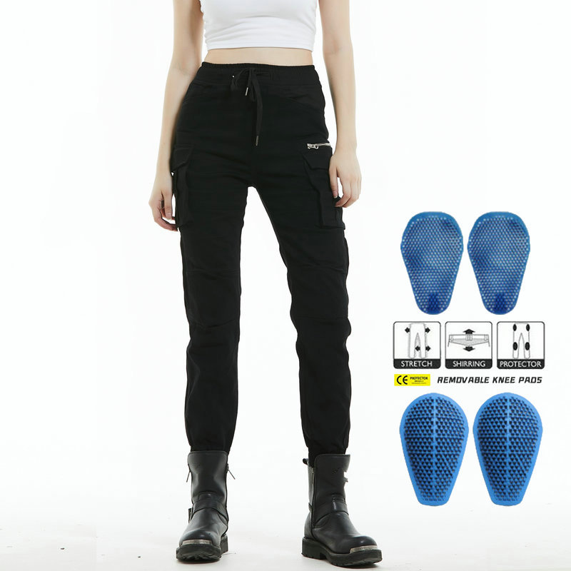 VOLERO motocicleta jeans Mujer tobillo atado camuflaje multi-bolsa ropa de trabajo motocicleta montar pantalones anti-caída equipo de protección de silicona