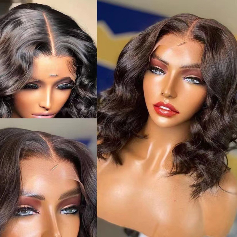 人毛ウィッグヨーロッパとアメリカのかつら女性のショートカーリーヘアミドルウェーブカーリーシミュレーション化学繊維フルヘッドウィッグ|undefined