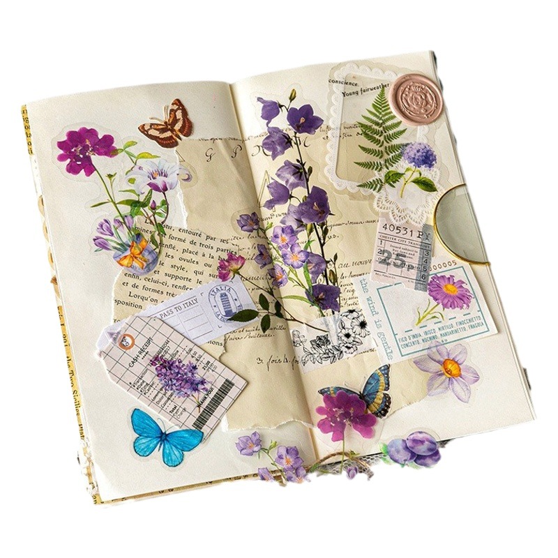 Tangshi bolsa de material y la flor serie de charla retro Diario DIY flor especial en forma de pegatinas 100 unidades en 6 tipos