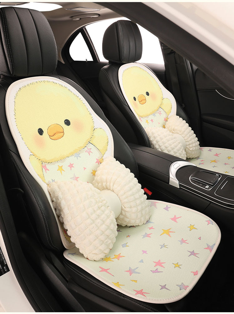 Cute Little Yellow Duck Car Seat Cushion Summer Ice Silk Cooling Pad Girls' Car Interior Decoration Supplies Breathable Non-Slip Seat Cover