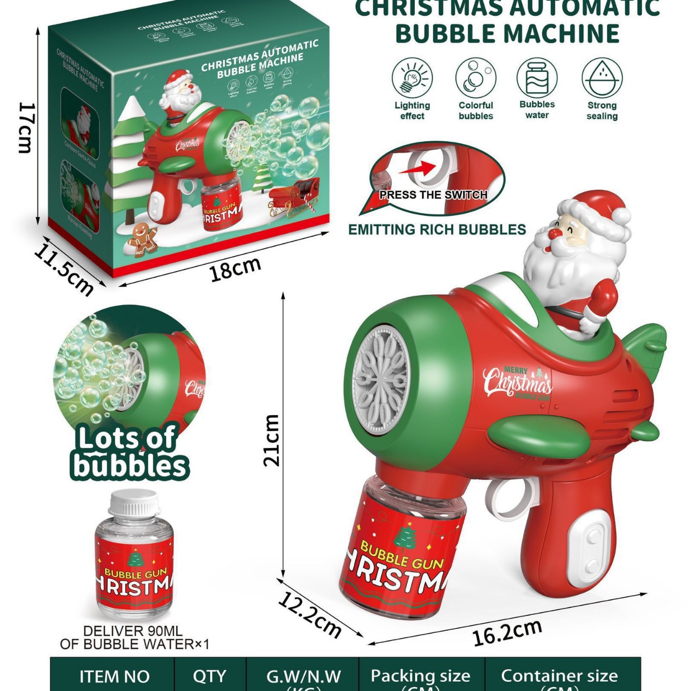Pistola de burbujas de Navidad transfronteriza, burbujas de soplado eléctricas para niños, máquina de burbujas automática, pistola de burbujas de Navidad, Santa Claus