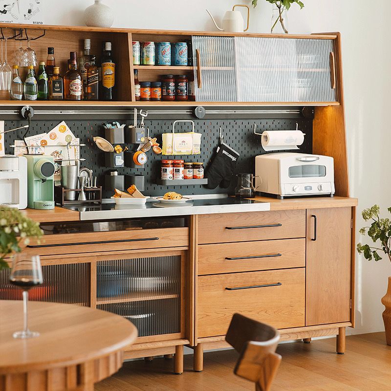 Household Solid Wood Sideboard Integrated Electric Rail Wall-Mounted High Cabinet Nordic Kitchen Living Room Tea Cabinet Storage Cabinet