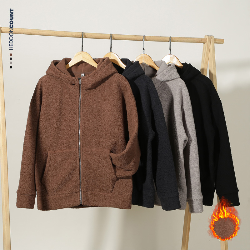 Men's Clothing men's autumn and winter plus velvet hooded sweatshirt men's drop shoulder loose warm zipper cardigan polar fleece jacket_voghion.com