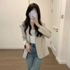 韩版杏色小西装女2025新款春秋季气质休闲小个子短款西服外套上衣