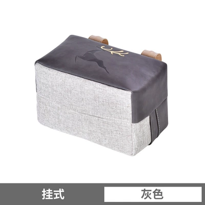 Car tissue box/set sun visor tissue cover, linen - leather-deer-gray-hanging-type