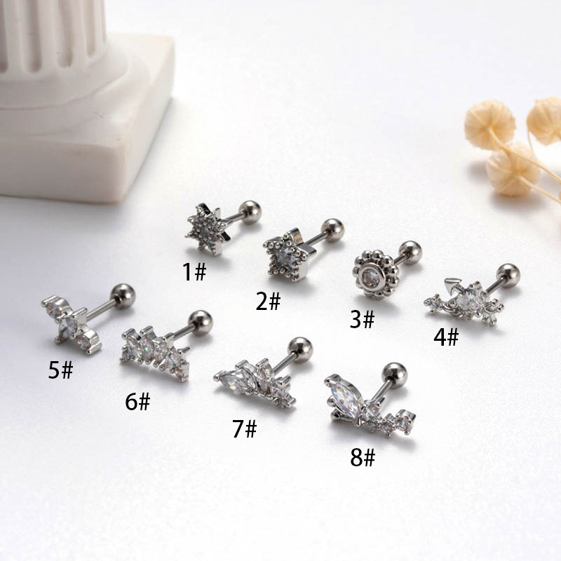 2 pezzi in acciaio inossidabile con asta sottile micro zircone pentagonale farfalla per puntura ossea vite a sfera torsione chiodo per orecchio_voghion.com