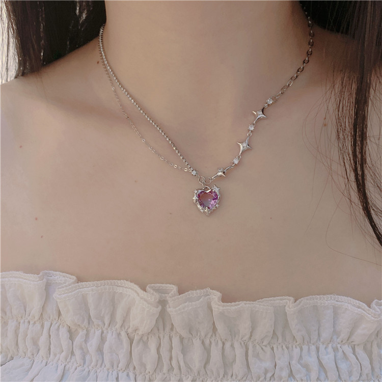 Fashion Heart Shape Titanium Steel Patchwork Pendant Necklace 1 Piece