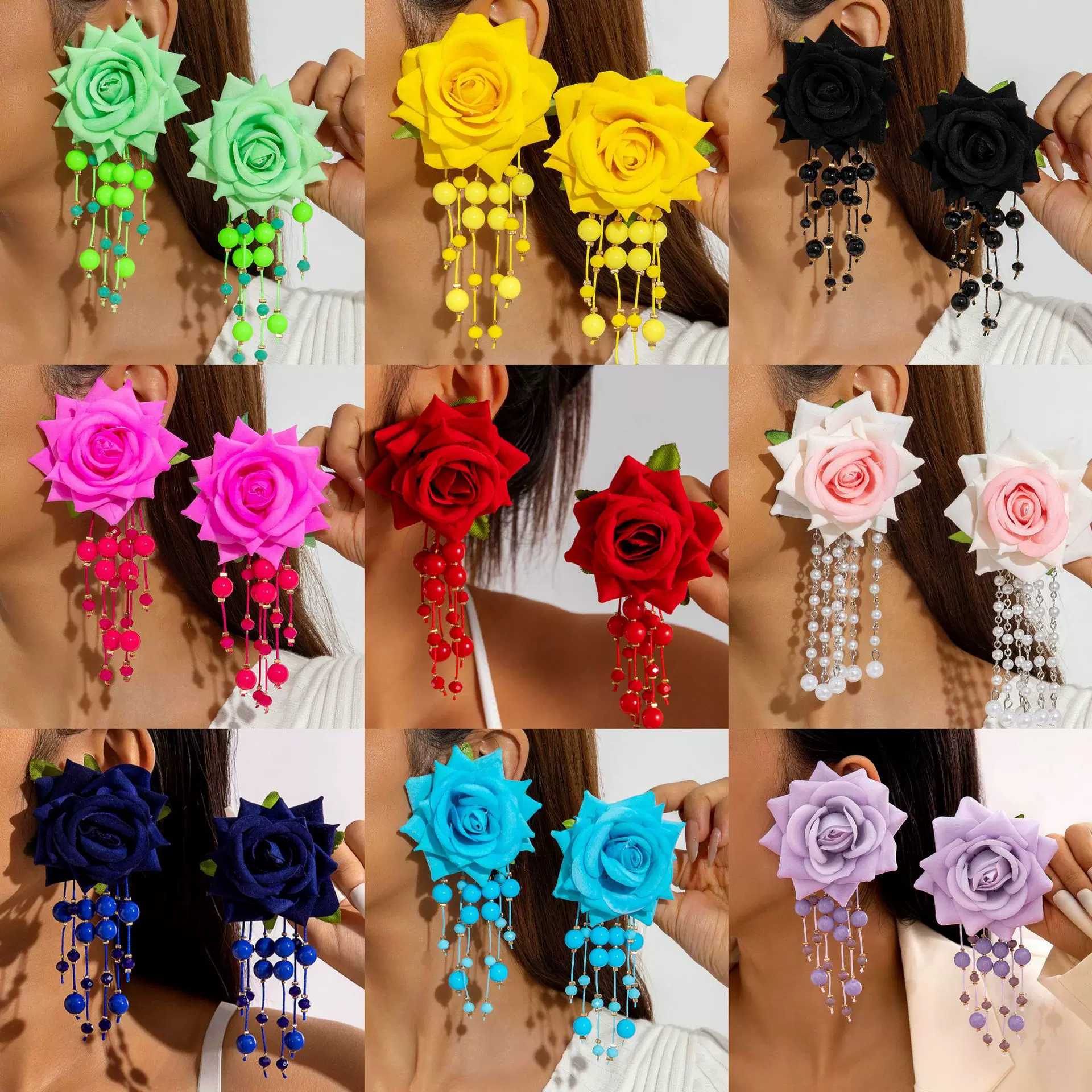 欧美饰品时尚个性夸张花朵耳环  轻奢高级感亚克力流苏吊坠气质耳