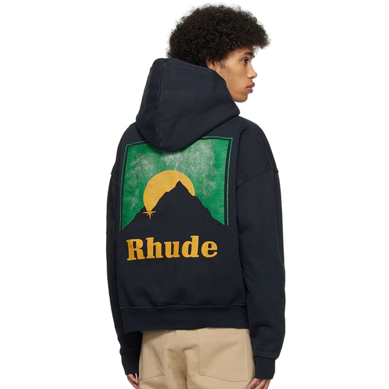 RHUDE FW24 colección de otoño y invierno Mustang palmeras totem impresión inglés americano sudadera encapuchada alta calle