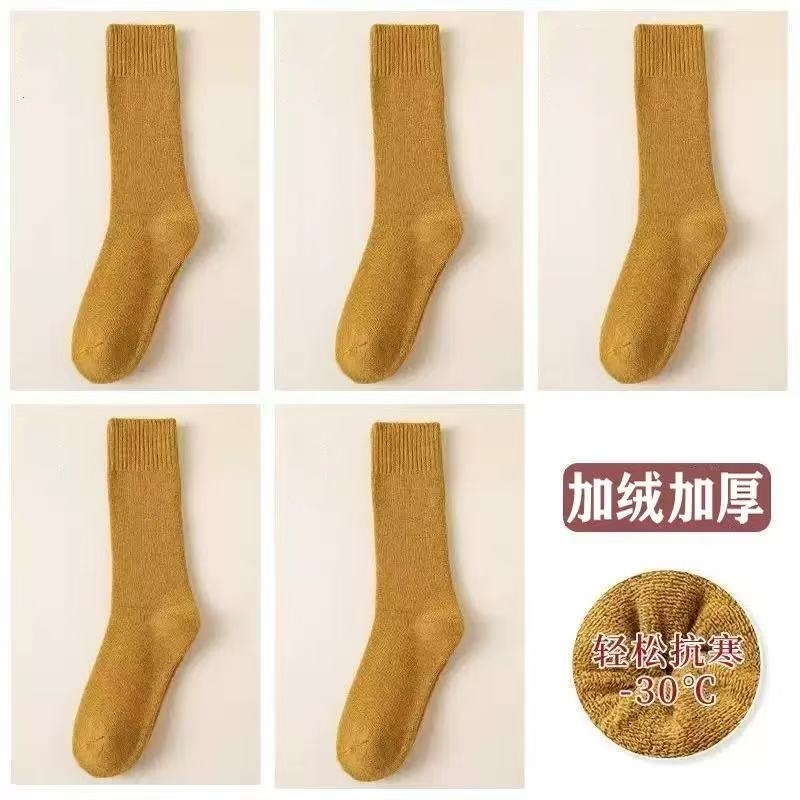 男女同款条纹毛圈中筒袜保暖加绒加厚毛圈雪地袜冬季弹力舒适柔软|undefined