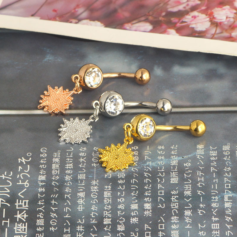 Awn Star Navel Ring Belly Button Ring Piercing Jewelry Stainless Steel Rose Gold Flower Geometric detail image 7