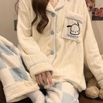 加绒2025年新款秋冬季加厚多巴胺家居服套装珊瑚绒睡衣女长袖开衫