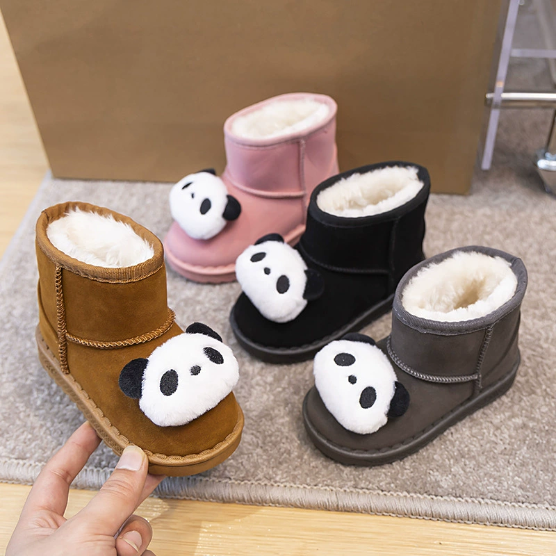 Интернет красные снежные сапоги для девочек 2024 новая маленькая панда плюс бархатные теплые хлопчатобумажные сапоги