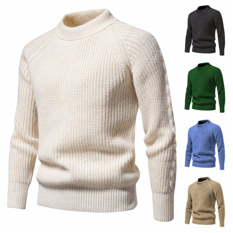 American Retro Cross-border Men's Thickened Sweater European and American Youth Winter Warm Pullover Knitted Wool Sweater