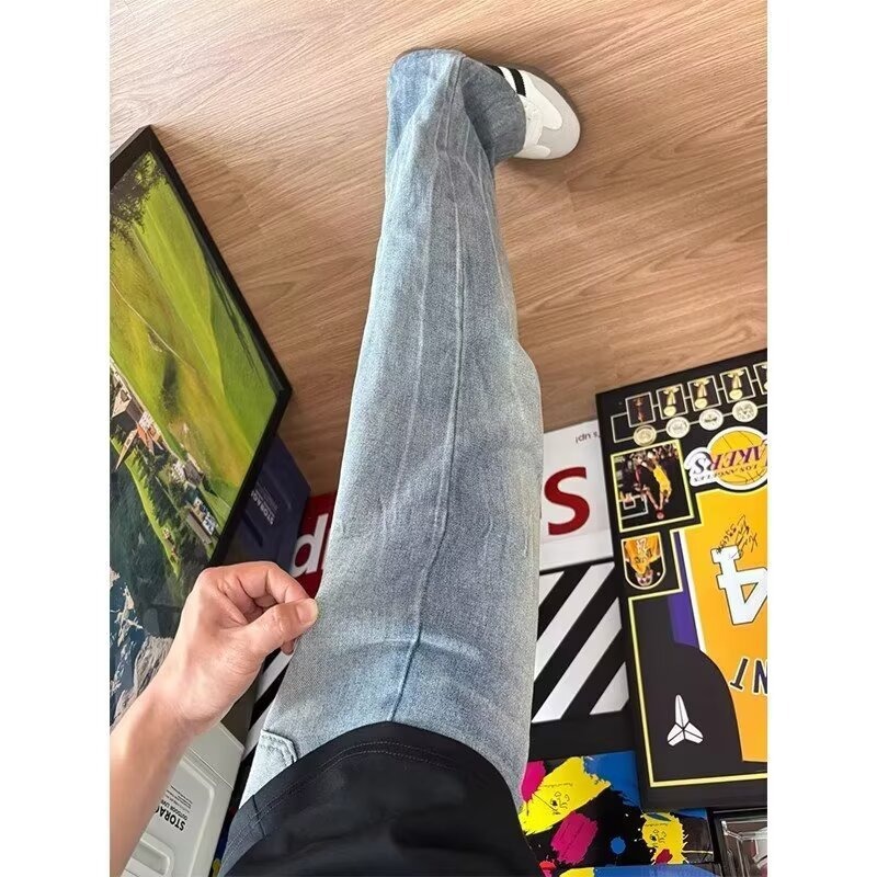 Pantalones Mezclilla Anchos Rectos Unisex de Mezclilla, Efecto Lavado para Uso Diario