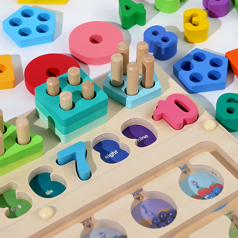 Madera DE LOS NIÑOS conteo magnético color clasificación conjunto columna bloques construcción logarítmica laberinto caminar juguetes educativos