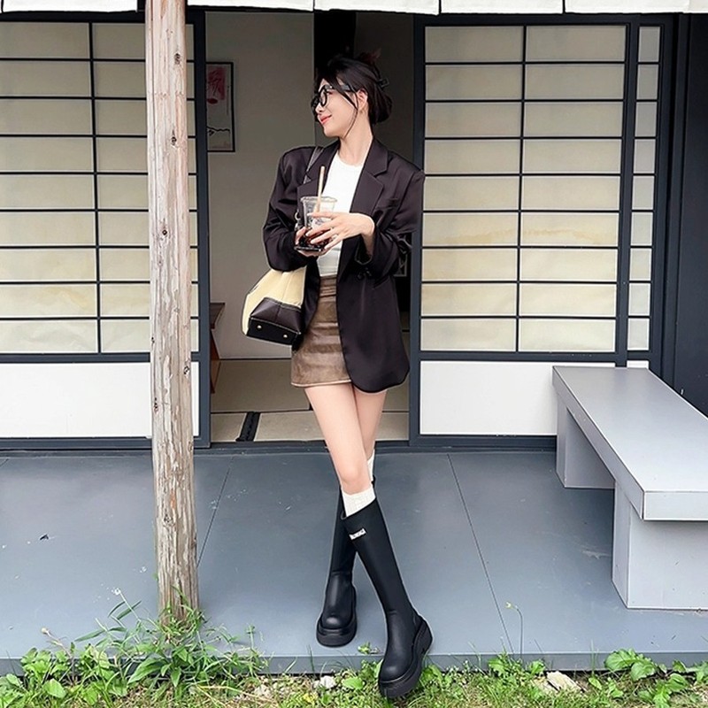 不过膝长靴女厚底高筒靴百搭瘦瘦靴粗腿2025新款春小个子弹力靴子|undefined
