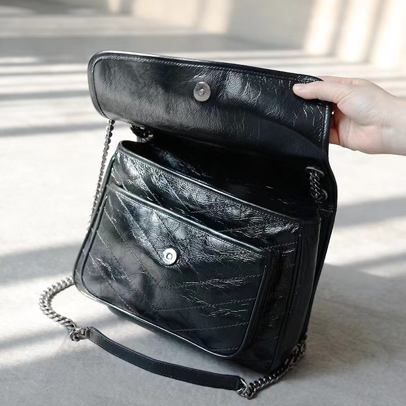 [Artisan Crafted] Yangshulin Women's New Niki Bag Genuine Leather Versatile Retro Oil Wax Leather Messenger Chain Bag - Thumbnail 2
