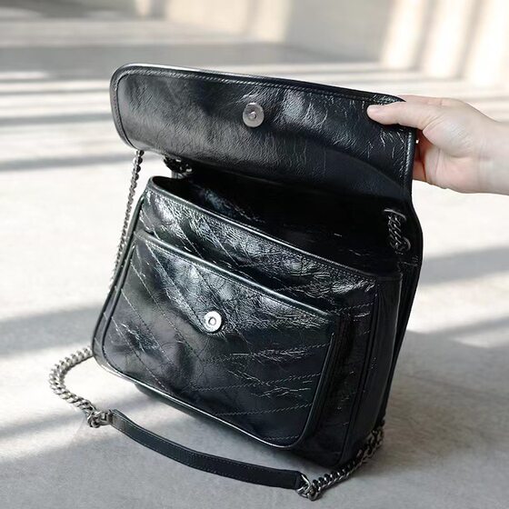 Yang Shulin Bag Women's 2023 New niki Bag Genuine Leather Women's Bag All-match Vintage Oil Wax Leather Message Bag Chain Bag