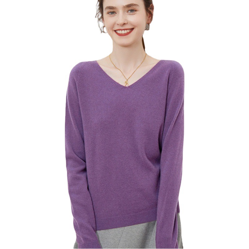 First-line sweater women's 100 wool bottoming shirt V-neck knitted loose cashmere sweater slimming top autumn and winter
