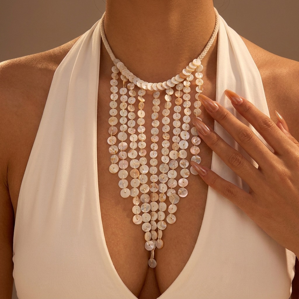 ZA European and American cross-border handmade shell necklace with tassel and beaded pendant for women