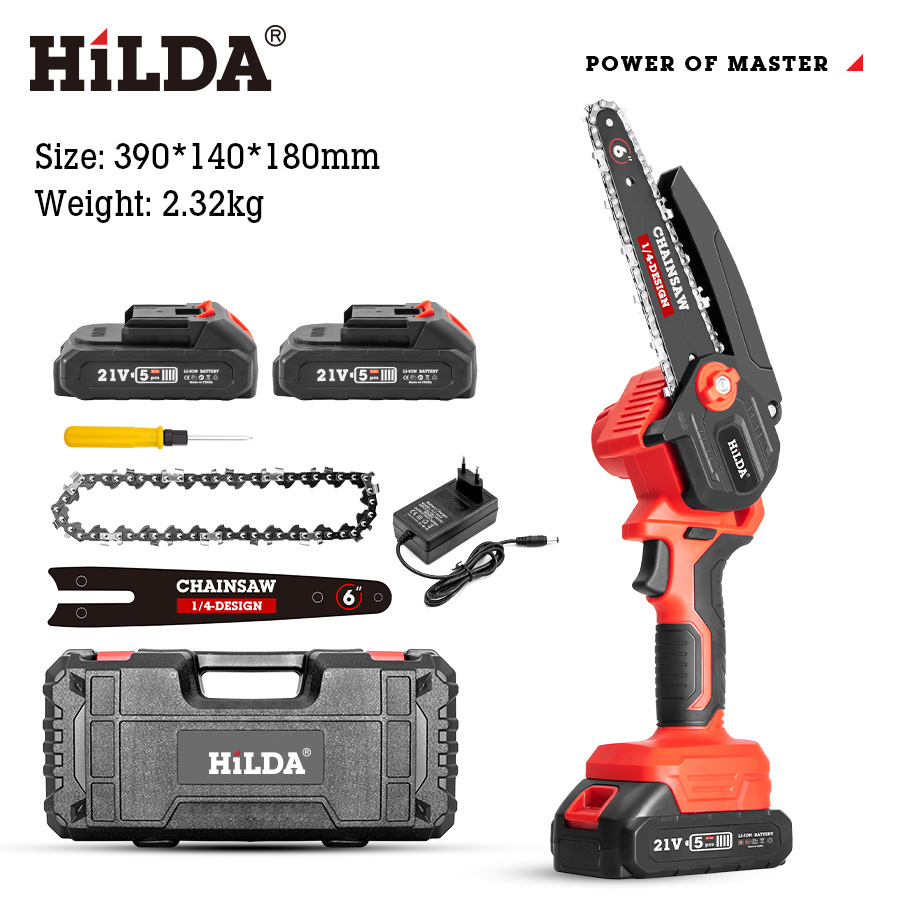 HILDA transfronterizo inalámbrico de 4 pulgadas sierra de cadena eléctrica mini Sierra de carpintería Sierra de cadena eléctrica de litio Sierra de registro de herramientas de jardín comercio exterior