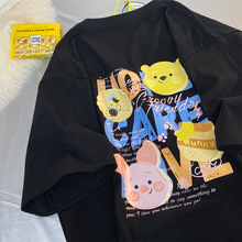 纯棉盐系小熊卡通印花短袖T恤男女夏季宽松学院风情侣装潮