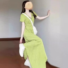 法式茶歇桔梗初恋气质设计感高级感女2024夏新款中长款裙子连衣裙