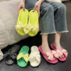 Deodorized wear-resistant beach flip flops with bow, breathable non-slip slide for leisure, slippers