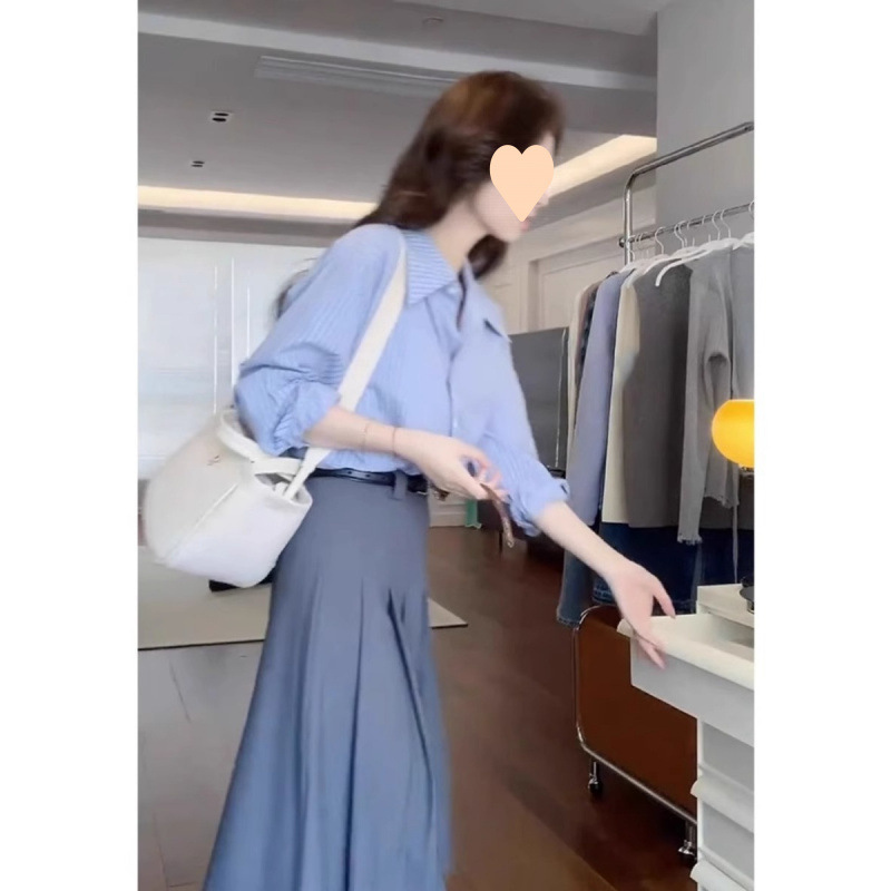 2025早秋新款套装女小众轻奢马甲修身衬衫高腰显瘦半身裙三件套潮|undefined